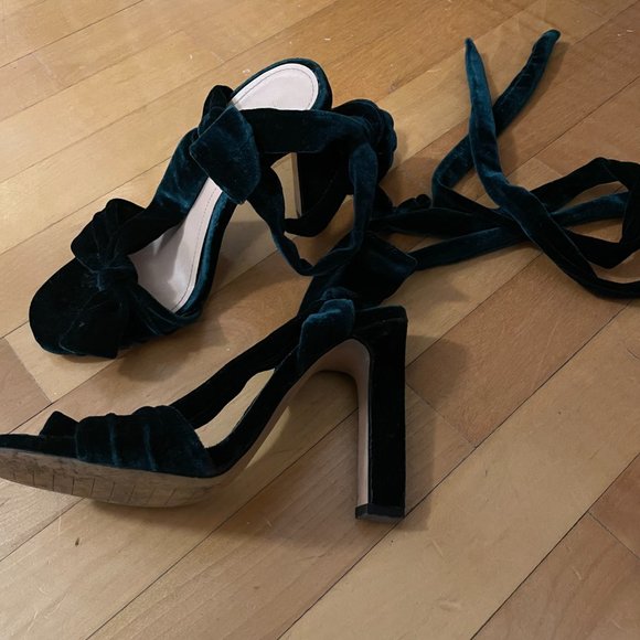 Zara Green Velvet Wrap Heels - Picture 3 of 5